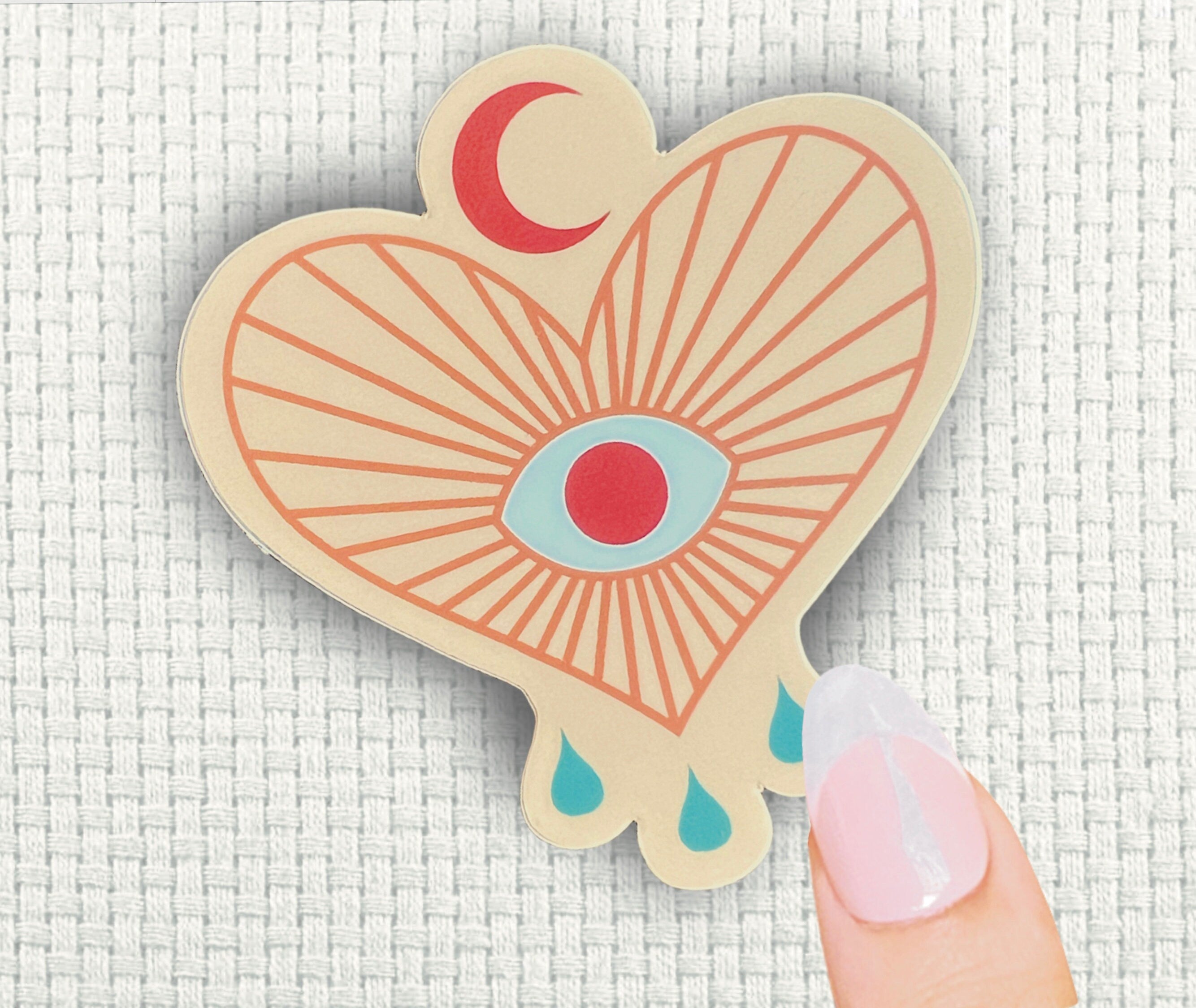 Evil Eye Vinyl Sticker: Crying Heart, Punk Emo Pop Art