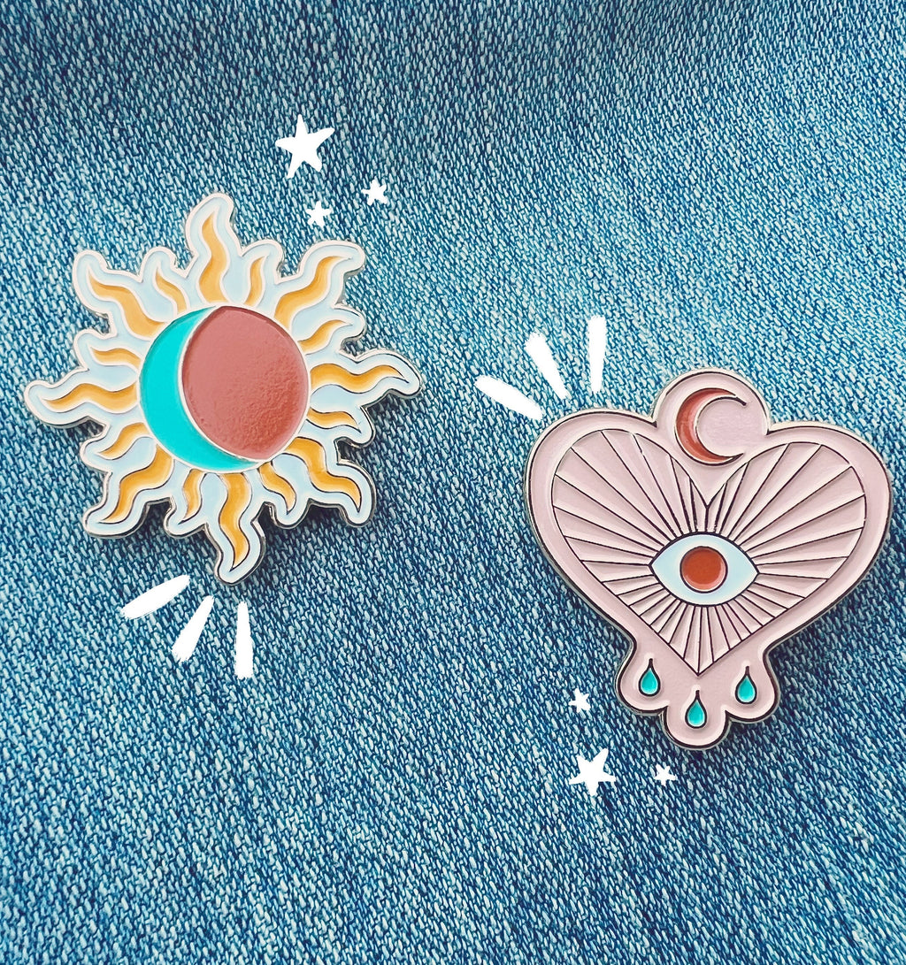 Evil Eye Heart Enamel Pin: Gold Metal Crybaby Design