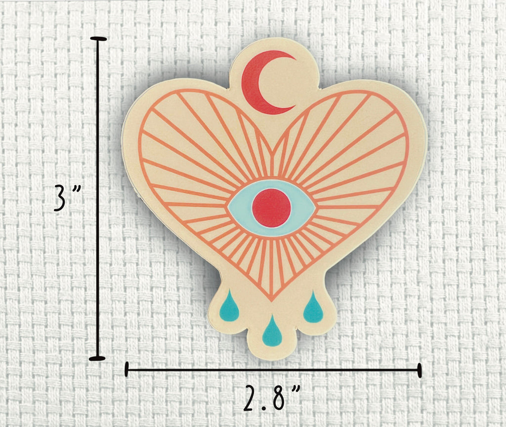 Evil Eye Vinyl Sticker: Crying Heart, Punk Emo Pop Art